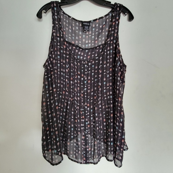 Torrid Arrow Print Tulip Back Sheer Cami Tank Black Multicolor Size 00 - Picture 4 of 13